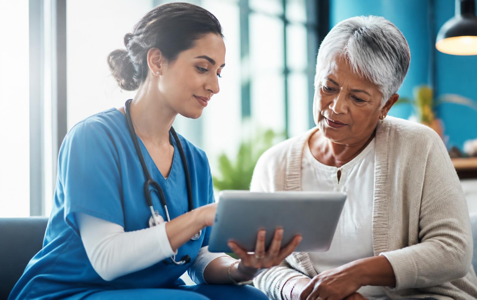 Clinician and patient reviewing medication information together